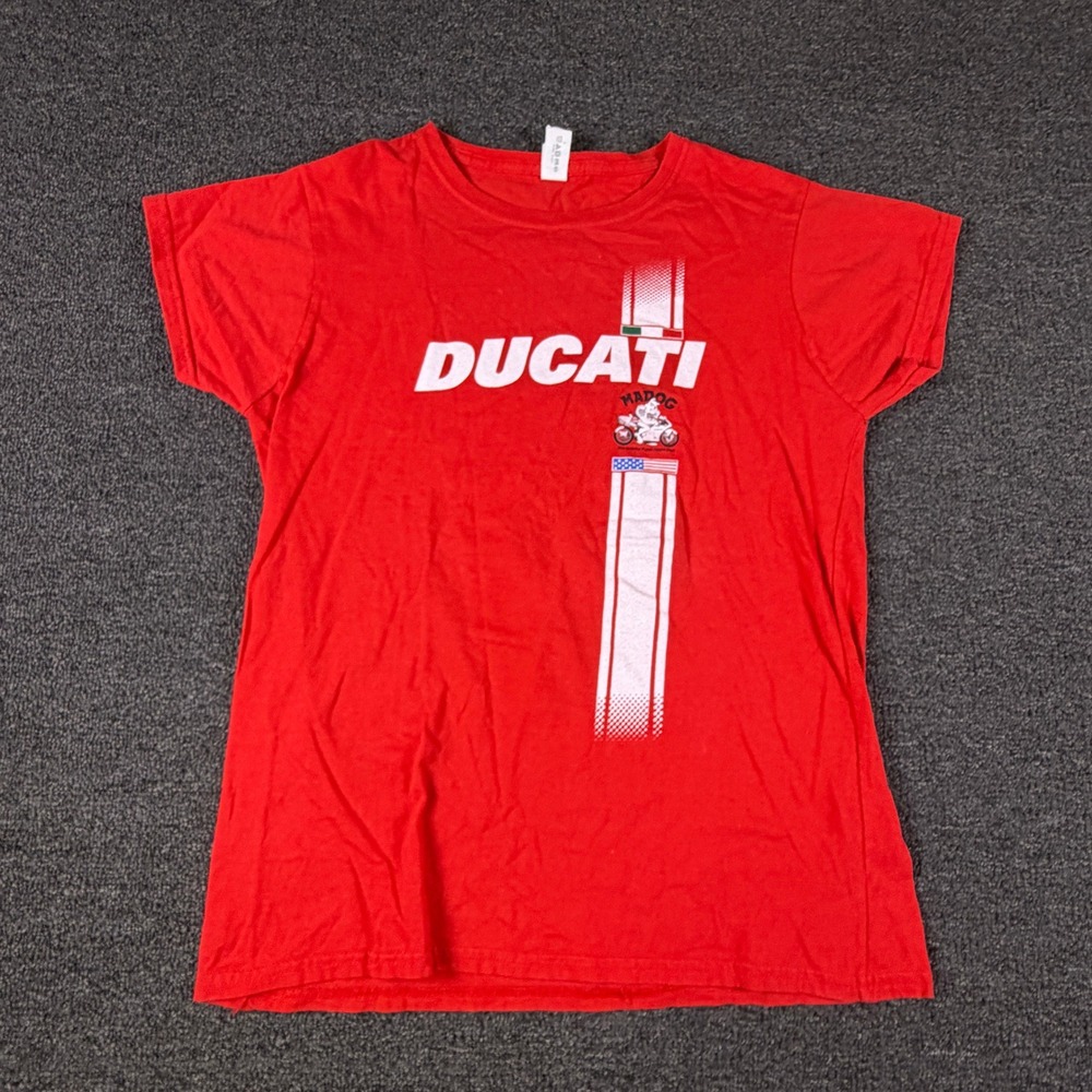 Gildan T-Shirt Ladies XL Ducati MADOG Red Graphic Racing Soft EUC